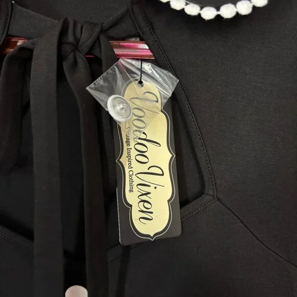 NWT Voodoo Vixen Black Tie Neck Flare Dress Retro Pinup Style - Picture 7 of 11